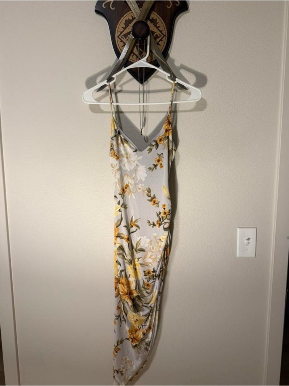 Windsor Light Gray Maxi Slip Dress with Yellow Floral Print